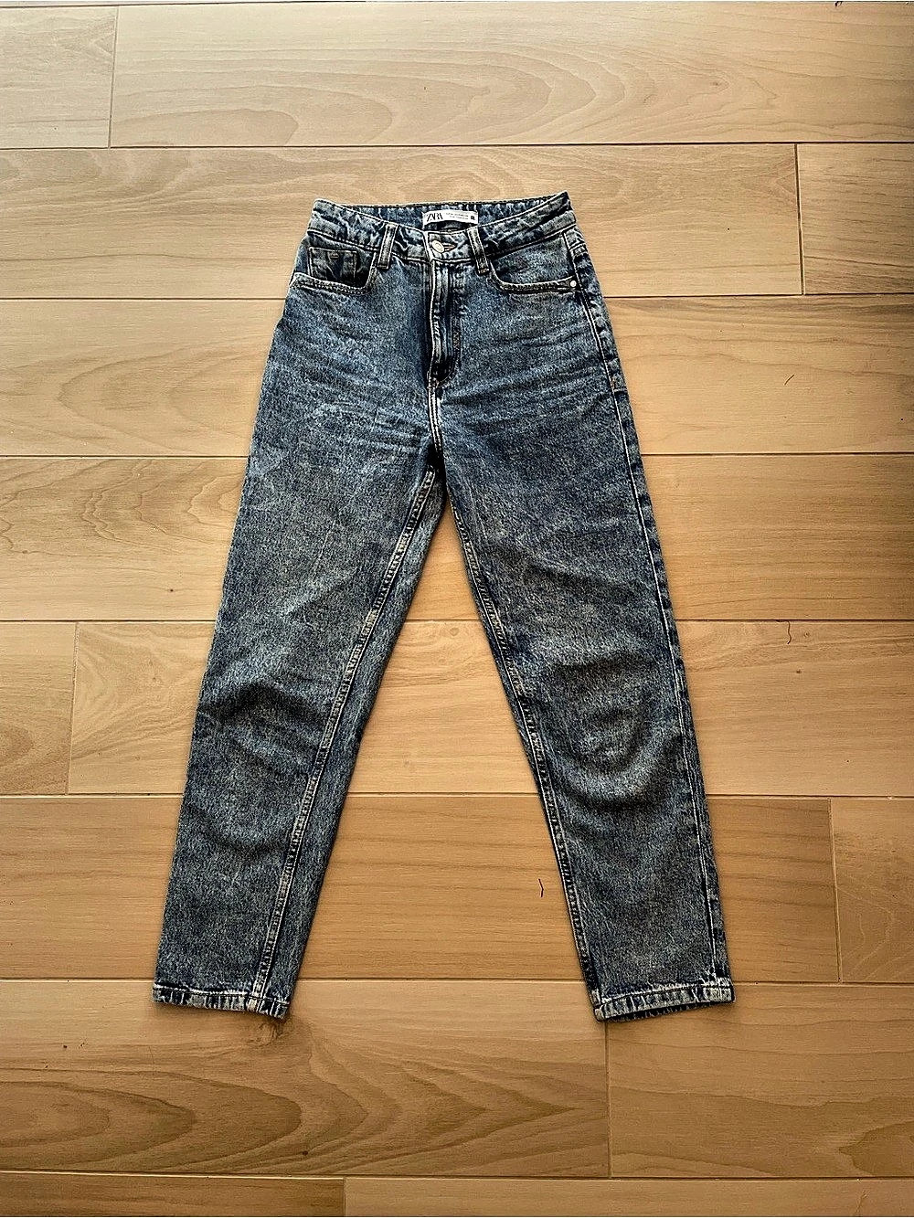 Zara Z1975 High-Rise Mom Fit Jeans Straight Leg Blue Size 2